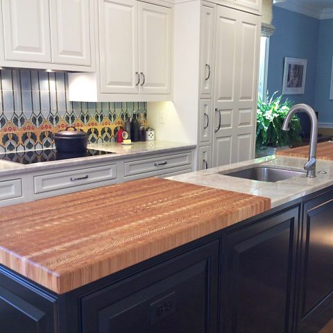 An expansive double ended custom made countertop by Larch Wood Canada.
