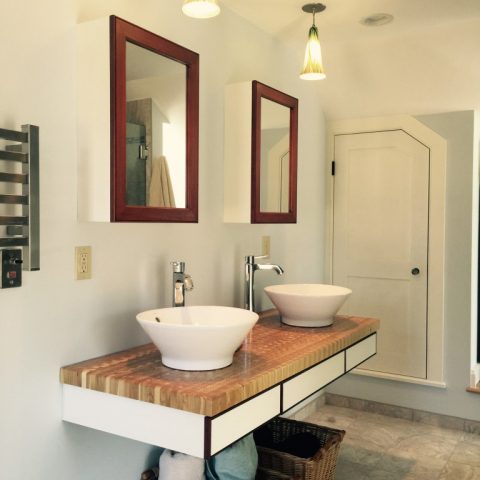 A custom made larch wood end grain countertop can be made for any room in the house.