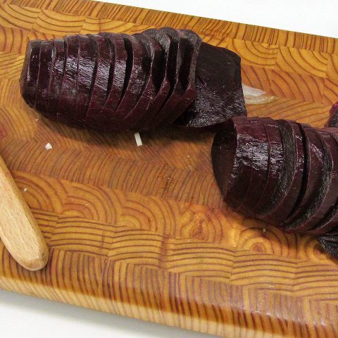 Cut beets on small one hander.
