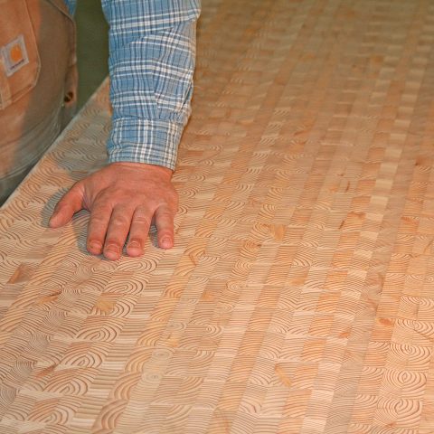 The beautiful end grain design even presents itself in an unfinished countertop.